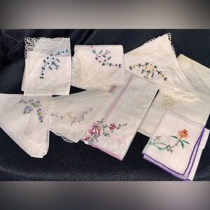 Gift Lot 8 MCM Embroidered Hankies Lace Edges Linen Cotton Weddings Graduations